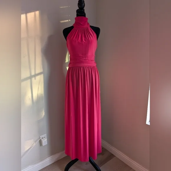 Eliza J High Neck Sleeveless Long Dress in Coral Pink Size 4 - Picture 2 of 14